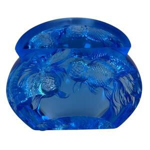 Tittot Art Glass Paperweight Blue Chinese Goldfish Fish Bowl Limited Edition